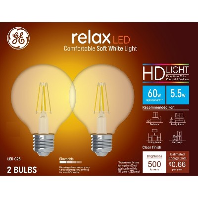 GE 2pk 60W RelaxG25 LED Globe Light Bulbs Soft White