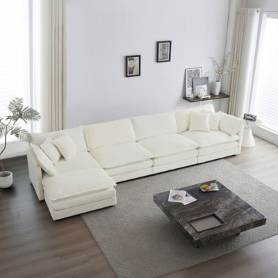 5 Seater U Shaped Modular Sectional Sofa with Ottoman - Convertible Design