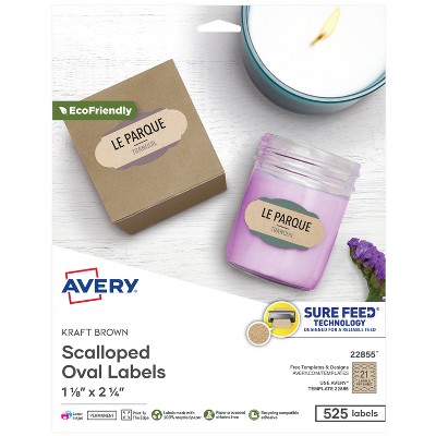 Avery Kraft Brown Scalloped Labels, 1-1/8" x 2-1/4", 525ct (22855)