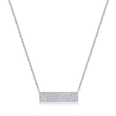 Diamonds D'Argento Sterling Silver, Rectangle Bar Diamond Necklace - (87 Stones) - Silver - 16+2 Inch