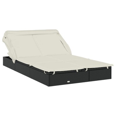 vidaXL Sunbed Black PE Rattan, Powder-Coated Steel, 100% Polyester Double