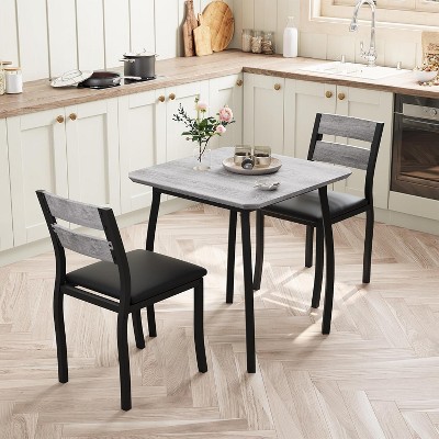 3-Piece Dining Table Set for 2,Small Kitchen Table and 2 Upholstered Chairs with Metal Frame and Wood Grain Tabletop