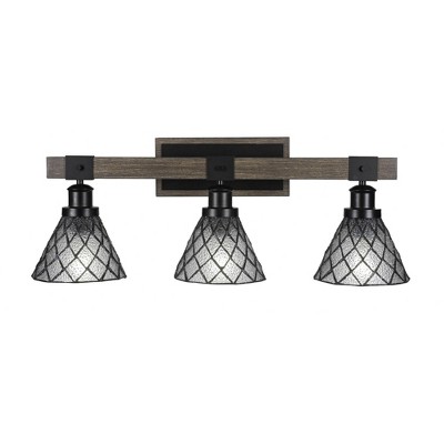 Toltec Lighting Tacoma 3 - Light Vanity in  Black/Painted Wood with 7" Diamond Ice Art Glass Shade