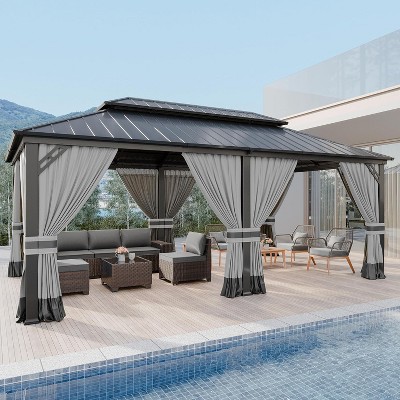 ALAULM 12' x 20' Hardtop Outdoor Metal Gazebo with Galvanized Steel Double Roof Canopy