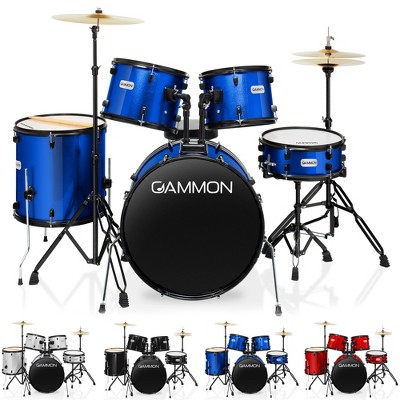 Gammon Percussion 5-Piece Complete Adult Drum Set - Full Size Beginner Kit w/ Stool & Stands