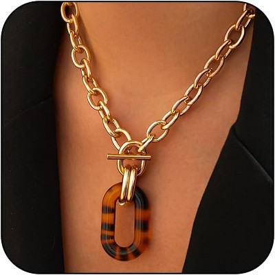 Chunky Gold Leopard Choker - Punk Acrylic Collar Necklace for Women