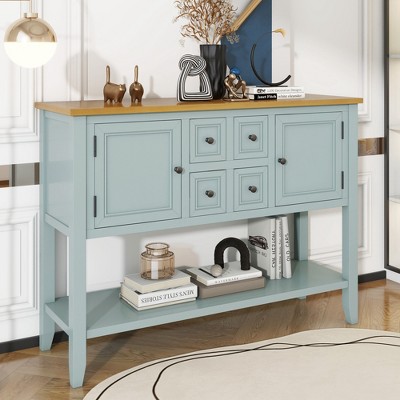 Wooakway 46" Vintage Storage Console Table White with 4 Drawers and Shelf