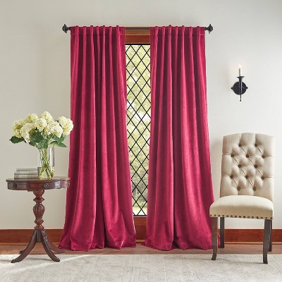 84"x50" Martha Stewart 2pk 95" Lucca Velvet Back Tab Lined Blackout Curtain Panel Pomegranate Red