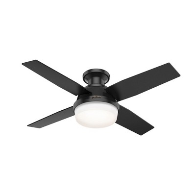 Hunter 44" Dempsey Lighted Ceiling Fan Matte Black with Integrated LED and Handheld Remote for Damp Rated Spaces