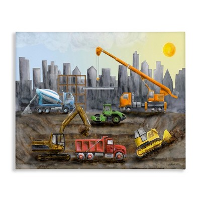 Stupell Industries Construction Trucks Skyline Canvas Art