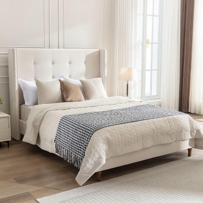 Christopher Knight Home Frank Velvet Upholstered Wood Platform Bed Frame with 54" High Headboard