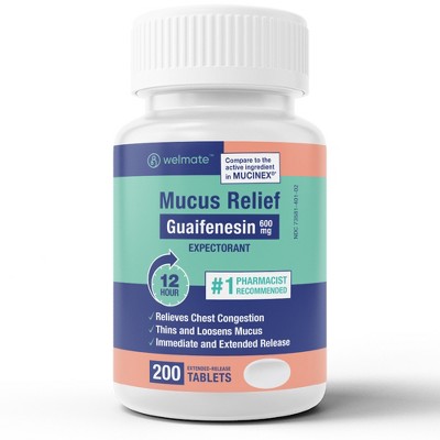 WELMATE 12 Hour Mucus Relief  Extended Release Tablets - Guaifenesin 600mg  200ct