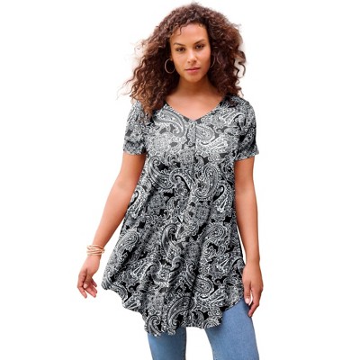 Roaman's Plus Size Ultra Drape V-Neck Swing Tunic Top