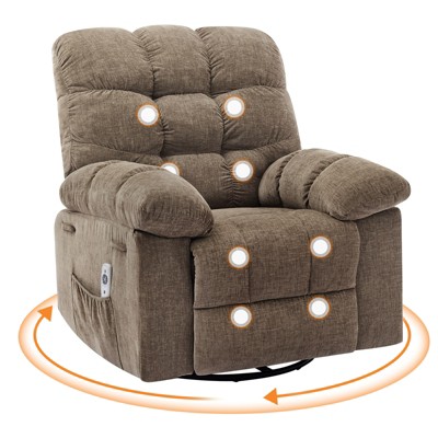 Swivel Rocker Recliner with Massage and Heat, USB Port, 360° Swivel, Oversized Electric Glider Rocking Chairs Living Room, Soft Reclining Sofa Chair