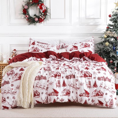 Christmas Duvet Cover, Soft Brushed Microfiber Comforter Cover Sets, Printed Holiday Theme Bedroom Decorative Bedding