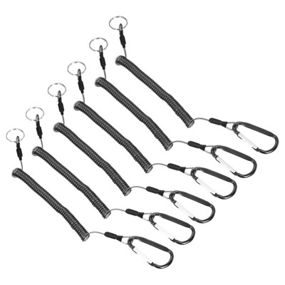 Unique Bargains Retractable Coiled Safety Cords D Shape Carabiners Fishing Tool Lanyards 6 Pcs 3.9ft