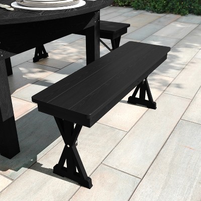 Flash Furniture HERCULES 40" x 12" Black Wash Commercial Antique Solid Pine Farmhouse Folding Bench with Foldable Locking X-Legs