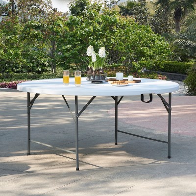 Home Imports Emporium 60 Inch Round Folding Resin Table Bi-Fold Portable Plastic Table with Carrying Handle