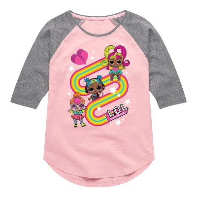 Girls' - LOL Surprise! - Glow Grrrl, Neon QT, & Beats Babe Shirt Tail Raglan Graphic T-shirt