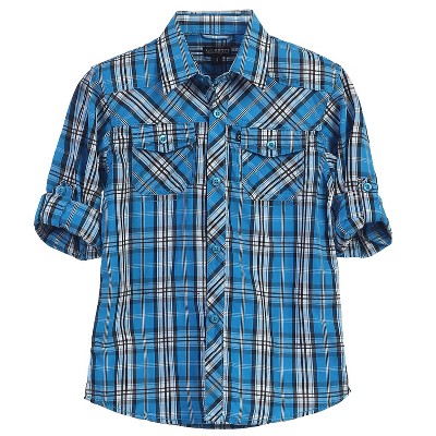 Gioberti Boy's Long Sleeve Roll Up Plaid Checked Shirt