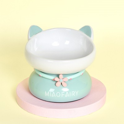 Fairyland™ - Ceramic Cat Bowl with Raised Stand, Cute Ear Design & Anti-Slip Base – Elevated Pet Food & Water Dish for Cats and Small Pets