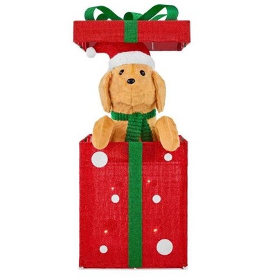 Home Accents Holiday 3.5-FT Yuletide Lane LED Golden Retriever in a Gift Box