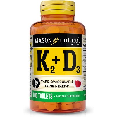 MASON NATURAL Vitamin K2 + D3, 100-Day Supply, with Calcium for  Bone, Muscle Support, Tablets