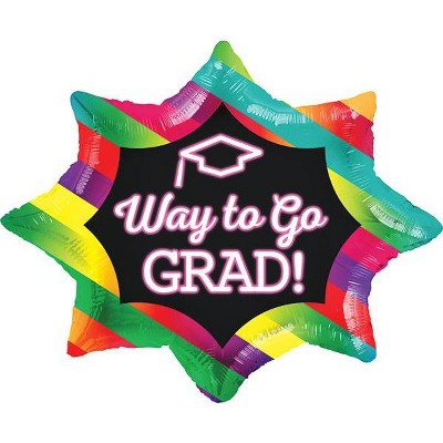 LoonBalloon 28 Inch Way to Go Grad! Neon & Stripes Medium Size Graduation Theme Balloon Set with 4 pcs Latex