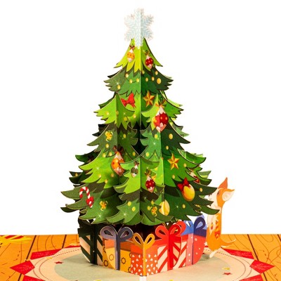 Paper Love 3D Christmas Tree Pop Up Christmas Card, 100% Recycled and Eco-Friendly, 8" x 6" Cover - With Note Tag