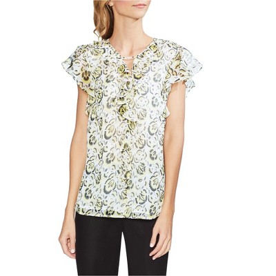 Vince Camuto Womens Flutter Sleeve Floral Pullover Blouse