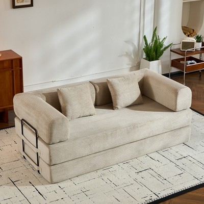 Mocamel Convertible Sleeper Sofa with Corduroy Mattress - Gray Floor Couch for Living Room or Bedroom