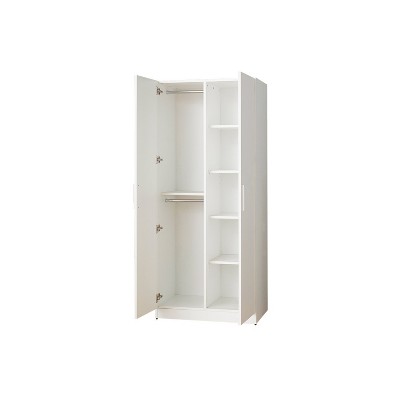 HomeStock Viviane Contemporary Wood Closet with Hanging Bars and Five Shelves in White