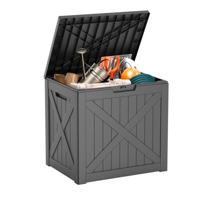 DSVIMOY Deck Boxes, 32 Gal Outdoor Storage Deck Box, Small Patio Storage Bin for Garden Tools, Black, 22.09"*17.09"*20.87"