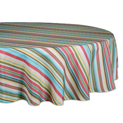 60"R Summer Stripe Outdoor Tablecloth with Zipper - Design Imports: Round Patio Tablecloth, Machine Washable