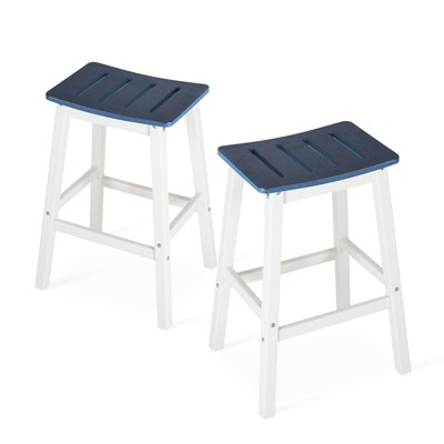 Aoodor Saddle Stools Set of 2, 28'' HDPE Backless Saddle-Seat Kitchen Counter Stools for Patio, Kitchen Island, Bar & Outdoor Use