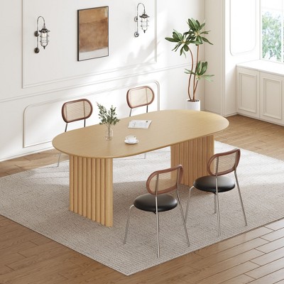 PexFix 67" x 33.5" Dining Table Wood Oval Kitchen Table with Scratch-Resistant Top & Striped Legs Modern Farmhouse for Living Room Kitchen Natural