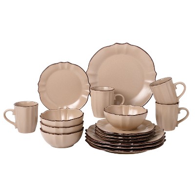 Lorren Home Trends 16 Piece Scalloped Edge Cocoa Dinnerware