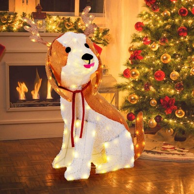 Costway Lighted Christmas Dog with LED Lights 4 Ground Stakes Cable Tiers for Yard Patio