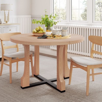NicBex Farmhouse Style Circle Wooden Dining Table with Black Cross Base,Modern Round Kitchen Table,Dining Room Furniture