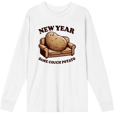 New Year Same Couch Potato Adult Crew Neck Long Sleeve Tee