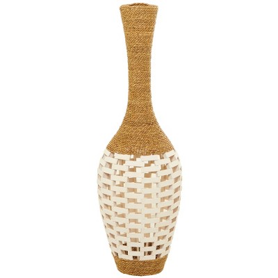 Olivia & May 40'' x 13'' Tall Seagrass Woven Floor Vase White: Bohemian Style, Amphora Shape, Spot Clean
