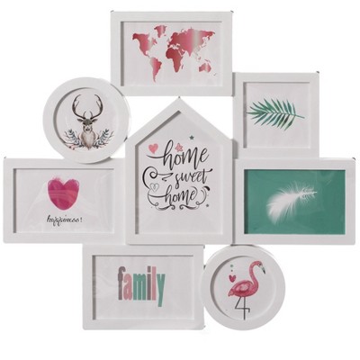 Fabulaxe Decorative Modern Wall Mounted Multi Photo Frame Collage Picture Holder for 8 Pictures Multiple Sized, White