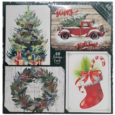 40 Holiday Cards with Self-Sealing Envelopes and Stickers - Rustic Holiday