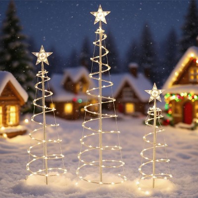 Joyfy 3 Packs Christmas Spiral Tree Yard Light Outdoor Decoration, 218 LED Lights with Stakes for Xmas Party Indoor Outdoor Garden Holiday Decoration