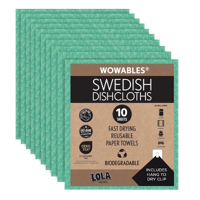 LOLA Swedish Dishcloths 10 Sheets Biodegradable Reusable Paper Towels Absorbent Kitchen Sponge Cloths Zero Waste No Odor, Made in Germany