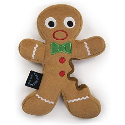 goDog Christmas Gingerbread Man Squeaky Plush Dog Toy, Chew Guard Technology - Brown, Large