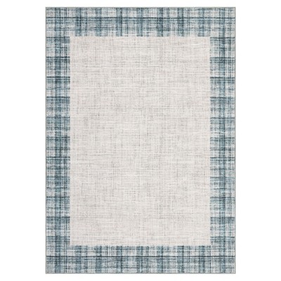Washable Modern Geometric Bordered Living Room Rugs Soft Low Pile Foldable Carpet for Home Office