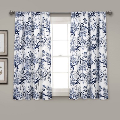 2pk 52"x63" Light Filtering Botanical Garden Curtain Panels Navy Blue - Lush Décor
