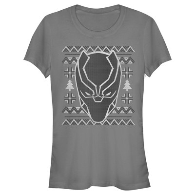 Juniors Womens Marvel Ugly Christmas Panther Mask T-Shirt