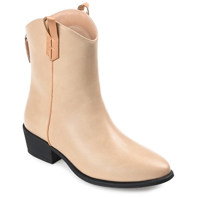 Journee Collection Womens Novva Tru Comfort Foam Back Heel Zip Stacked Heel Booties Tan 7.5